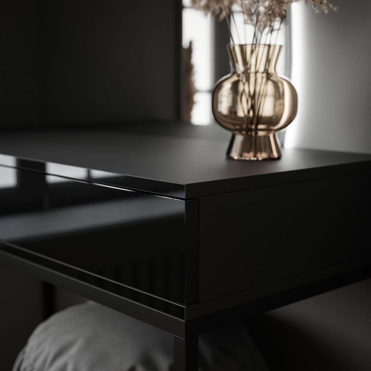 SCHMINKTISCH schwarz QUINNIE mit LED-Spiegel rechts PUSH OPEN - Schwarz Hochglanz/Schwarz, Holzwerkstoff (100/176/42cm) - Lookway