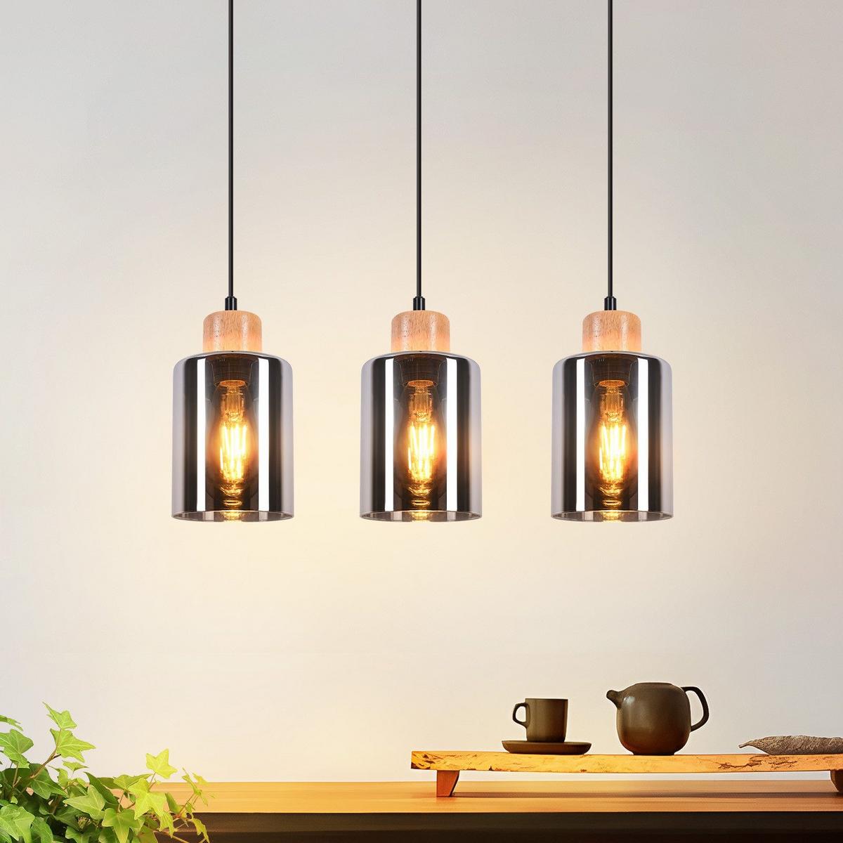 PENDELLEUCHTE Rynnf 42/12/146.5 cm - Hellbraun, Glas/Holz (42/12/146.5cm) - ZMH