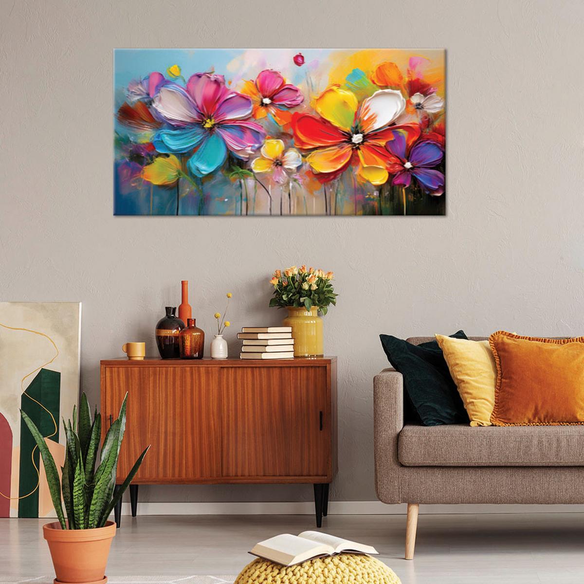 LEINWANDBILD Abstrakte pastellfarbene bunte Blumen 80x40cm - Multicolor, Textil (80/40cm) - Feeby