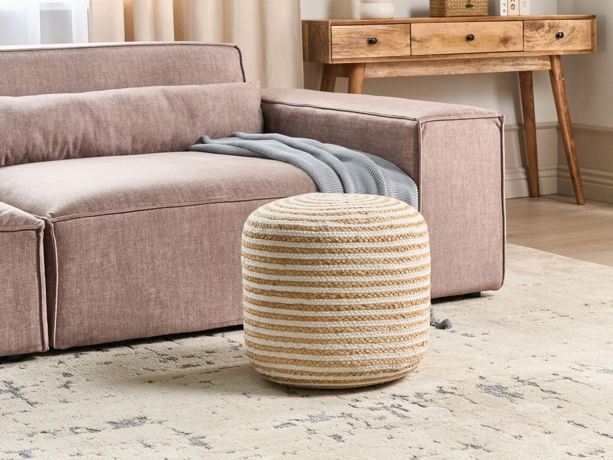POUF Beige Resafa - Beige/Weiß, Naturmaterialien (40/40/40cm) - Beliani
