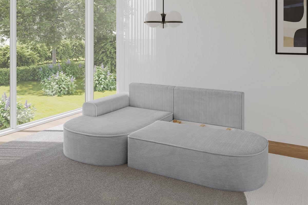 ECKSOFA mit Schlaffunktion und Bettkasten Ottomane Links MARI-L1-S - 283x167x73 cm Grau Cord - Graphitfarben/Schwarz, Holzwerkstoff/Kunststoff (283/167cm) - ALTDECOR