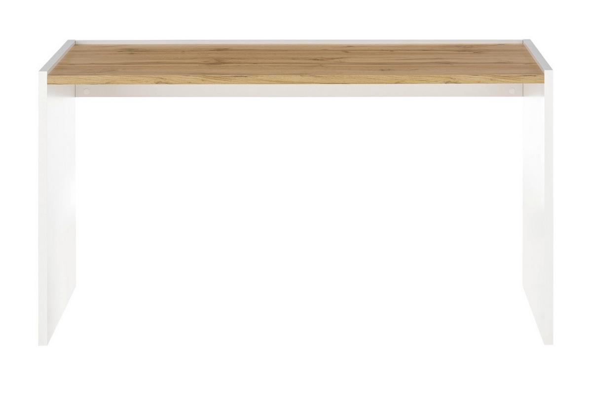 SCHREIBTISCH weiß matt, Eiche Wotan 143 x 62 cm, Laptoptisch mit großer Arbeitsfläche - Eiche Wotan/Silberfarben, Holzwerkstoff/Kunststoff (143/62/76cm) - Furn.Design