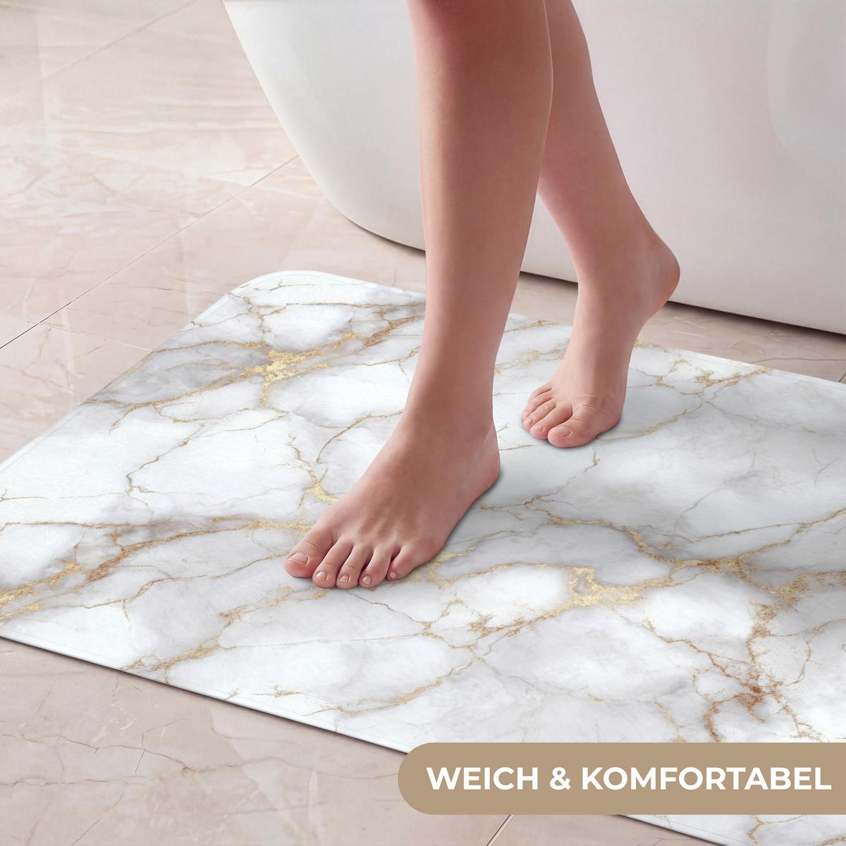 BADEMATTE Weiß - Gold - Marmor - Grau 80x50 cm - Weiß, Textil (80/50cm) - OnlyWow