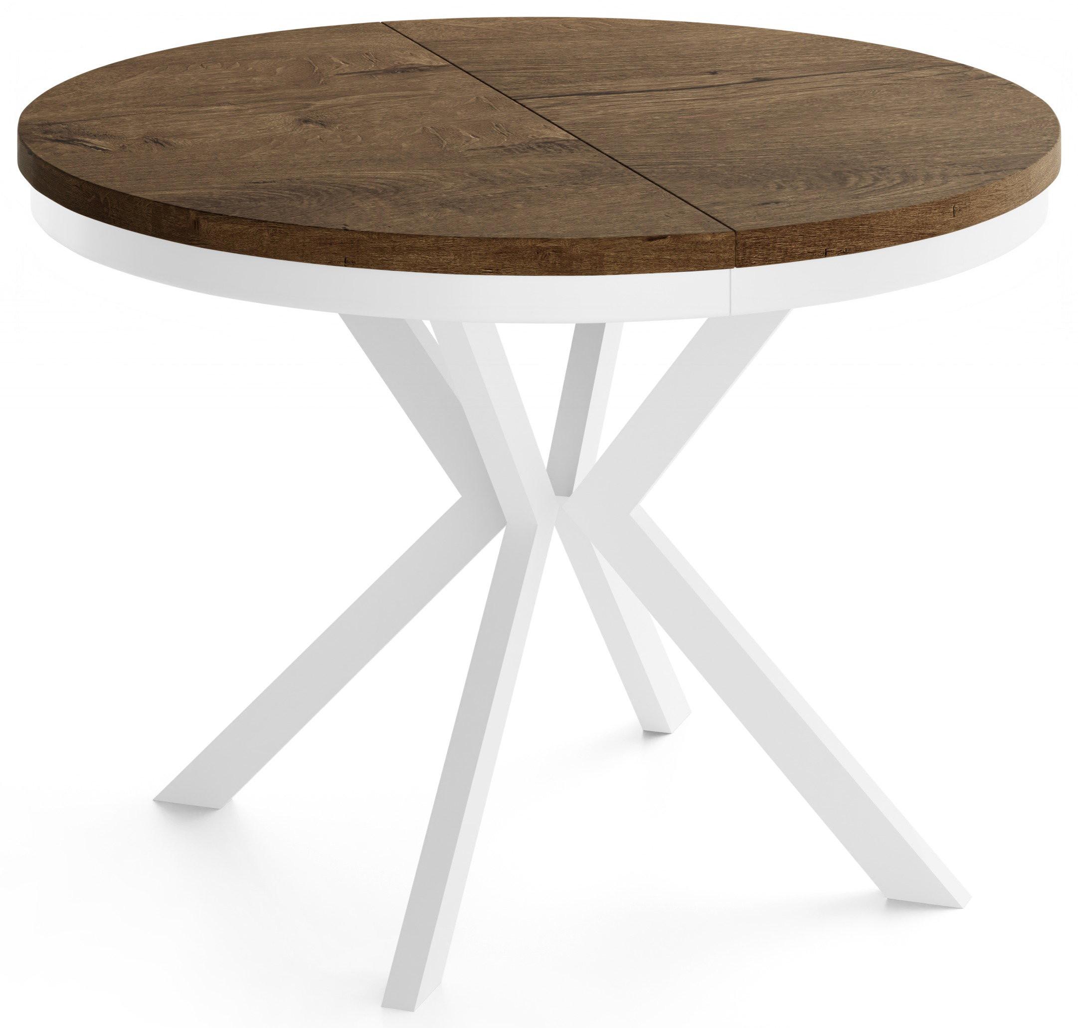 ESSTISCH Cloud runder ausziehbarer, Lefkas Eiche 120-200/120/76 cm - Alteiche/Weiß, Holzwerkstoff/Metall (120/200/76cm) - WFL GROUP
