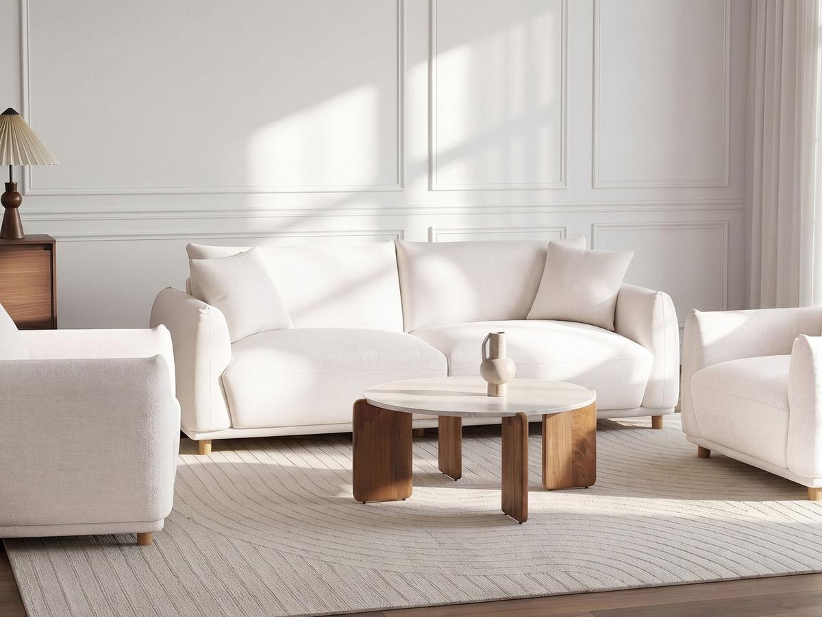 3-SITZER-SOFA Stoff Cremeweiß Jubek - Creme, Textil (214/81/104cm) - Beliani