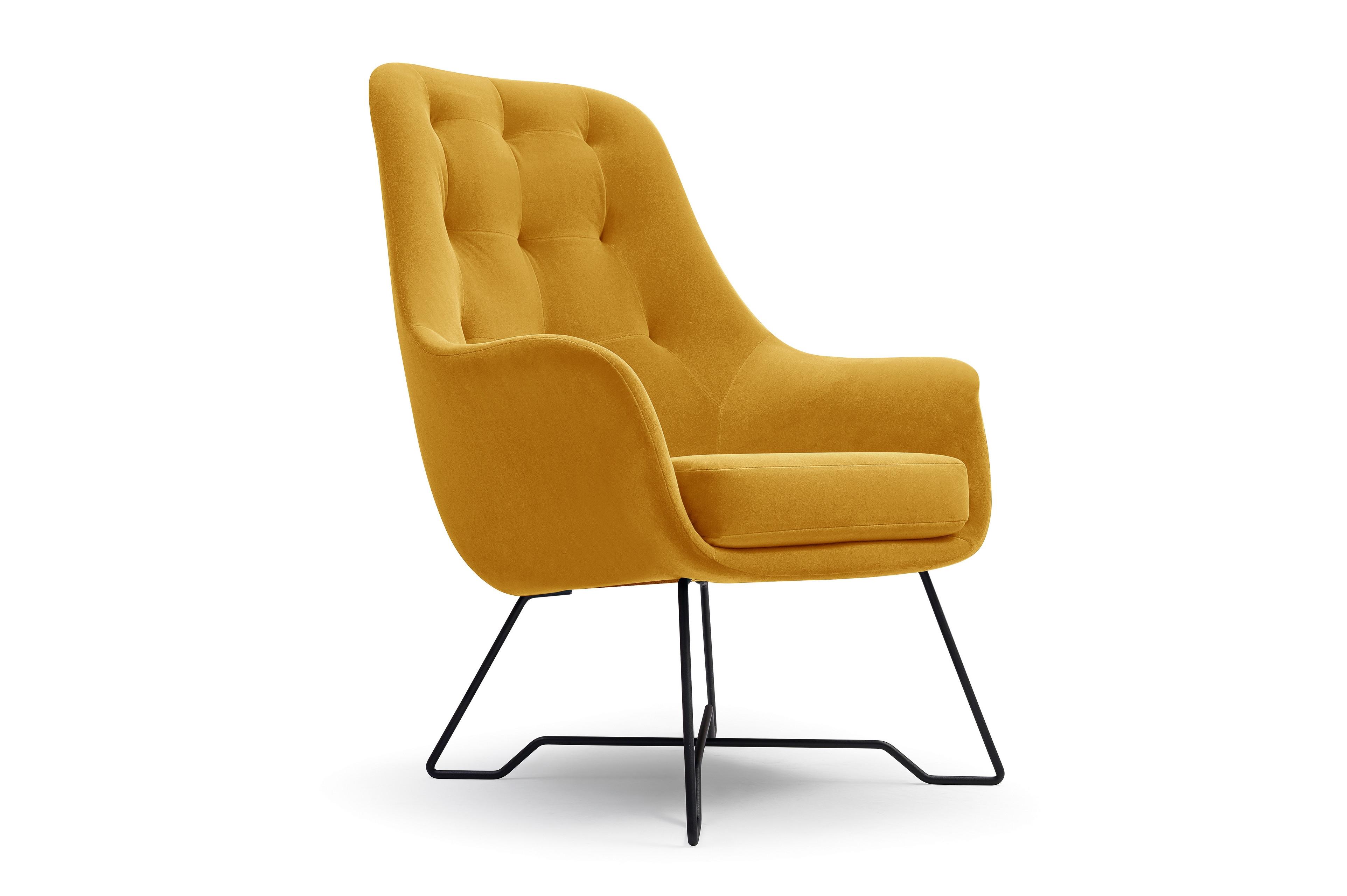 SESSEL SEDUTA, Modern Polstersessel Loungesessel, Velours-Stoff Gelb - Gelb, Holz/Metall (72.5/101.5/83cm) - MASSENO