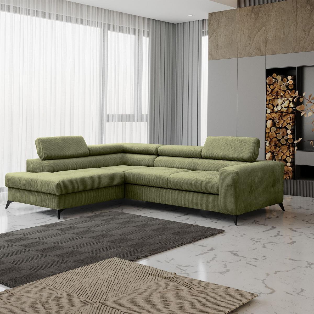 ECKSOFA Schlafsofa Amadeo In Anafi - Hellgrün, Holzwerkstoff/Textil (271/202cm) - Fun Möbel