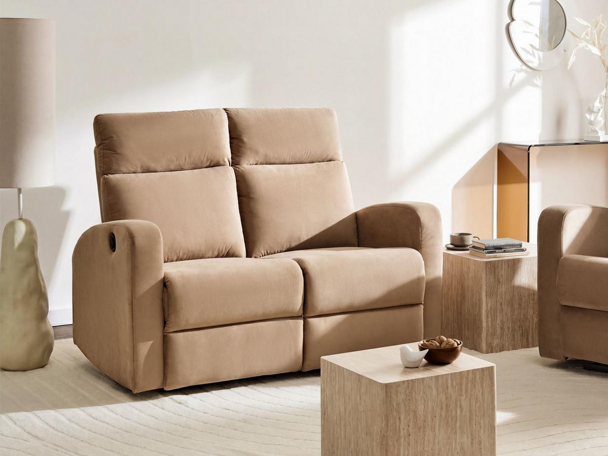 SOFA elektrisch verstellbar 2-Sitzer Samtstoff Hellbraun Verdal - Hellbraun/Braun, Textil (133/100/73cm) - Beliani