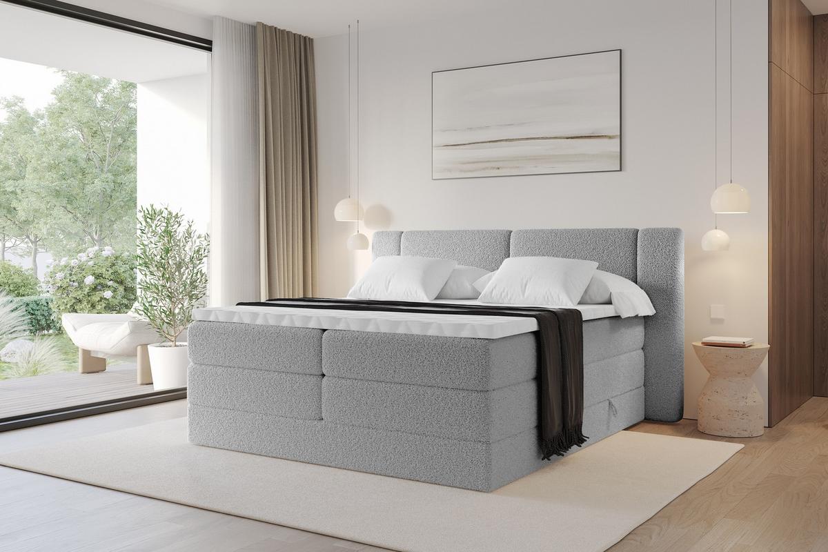 BOXSPRINGBETT mit Matratze H3/H4 - EVON KING - 180x200 cm Hellgrau - Hellgrau, Holzwerkstoff (180/200cm) - ALTDECOR