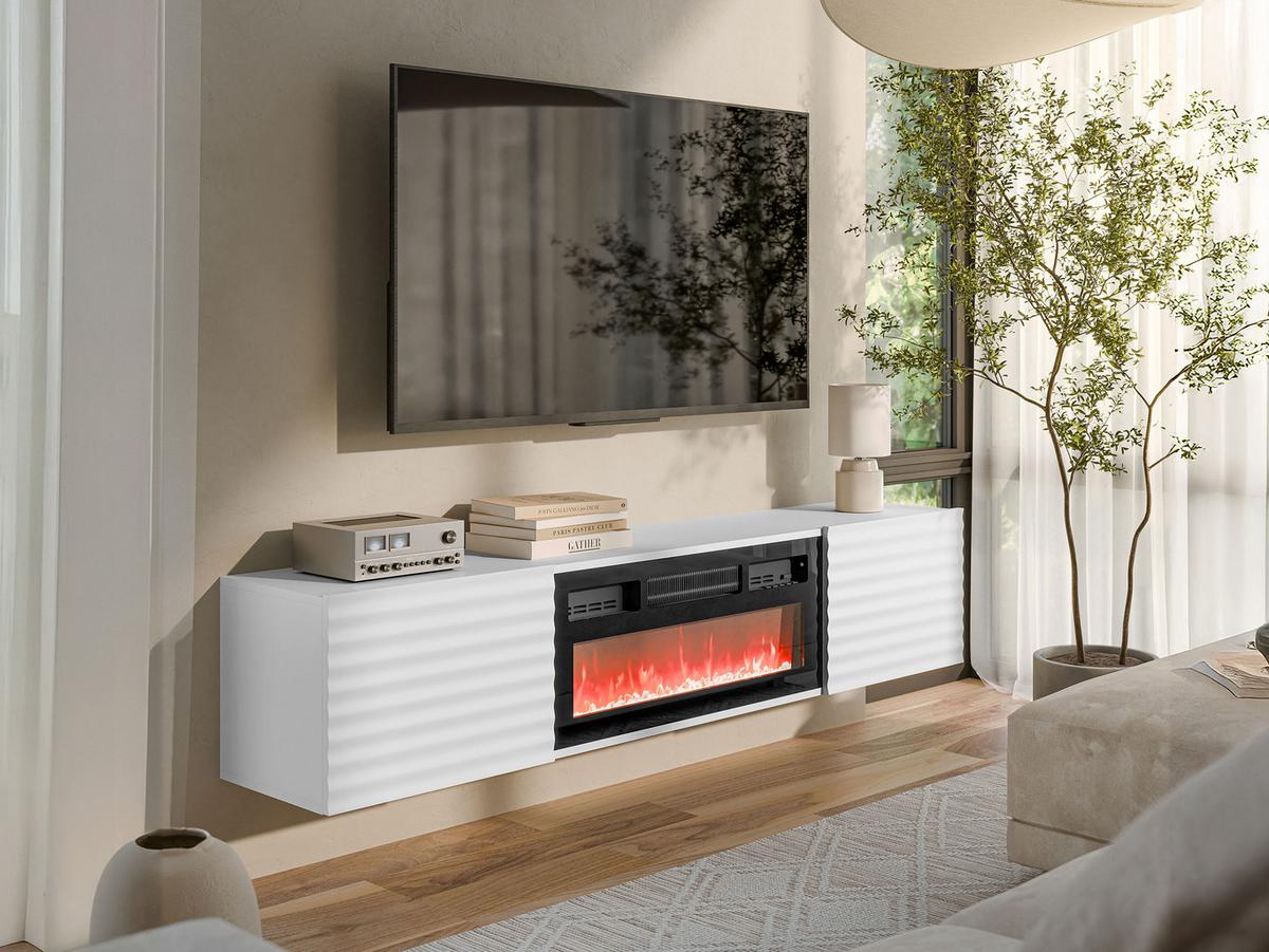 TV-LOWBOARD Tula mit Kamin - Weiß, Holzwerkstoff (183/37/35cm) - MIRJAN24
