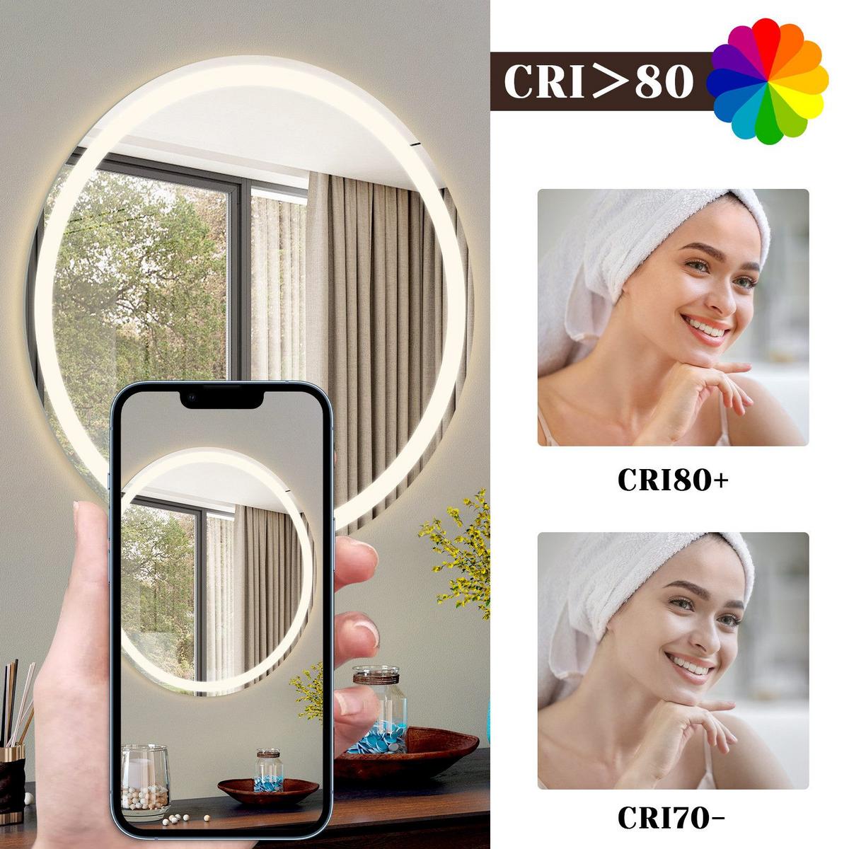 BADEZIMMERSPIEGEL Mainz mit LED-Leuchte Ø80 cm - Weiß, Glas (80/2.5/80cm) - Nettlife