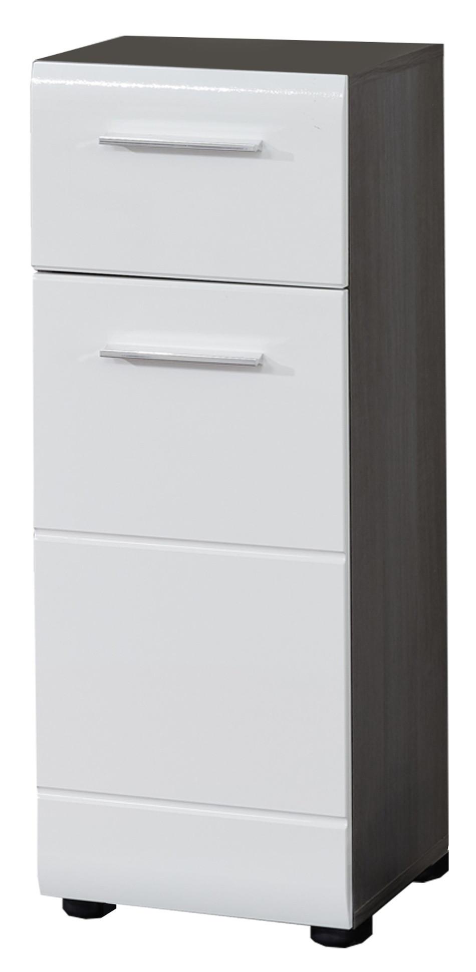 UNTERSCHRANK weiß Hochglanz, grau Rauchsilber, Badschrank 30 cm, Türanschlag wechselbar - Weiß Hochglanz/Silberfarben, Holzwerkstoff/Kunststoff (30/80/31cm) - Top.Furn