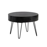 COUCHTISCH Rund Mango Massivholz Metall, 60x60x43 cm, mit Schublade, Stauraum und Haarnadelbeinen - Schwarz, Holz/Metall (60/60/43cm) - KADIMA DESIGN