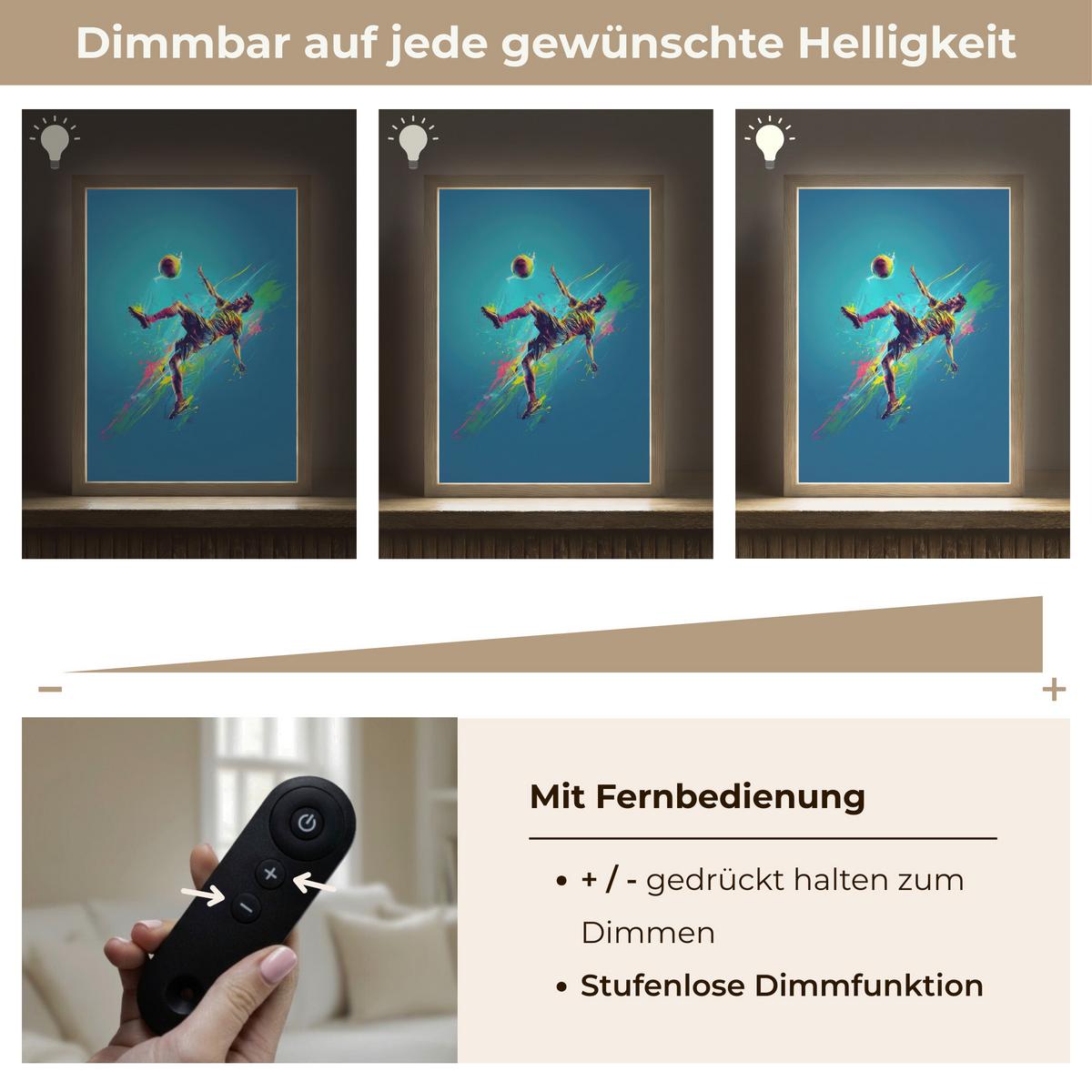 WANDLEUCHTE MIT AKKU Fußballer - Farbspritzer - Farbenfroh - Ball 30x40 cm - Blau, Holzwerkstoff (30/40/8cm) - OnlyWow