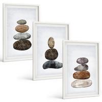 BILDER SET 3er Set - 40x60 cm Weißer Rahmen - Minimalistische Boho-Steine - Weiß, Kunststoff (40/60cm) - TULUP