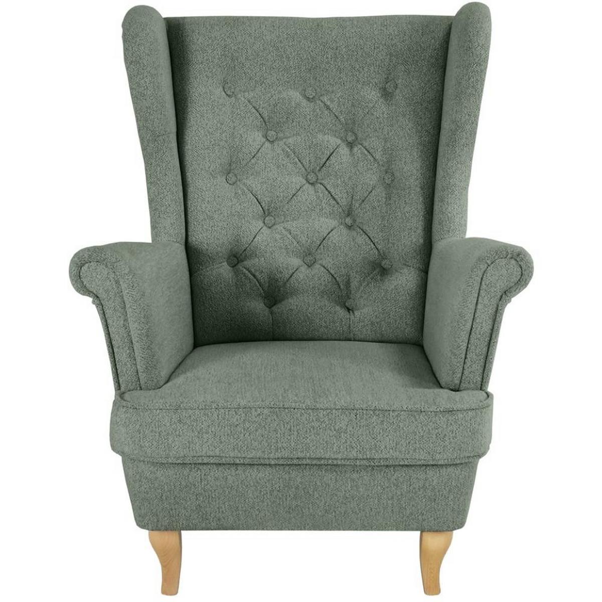 CHESTERFIELD-SESSEL Falco grün mit Buche Holzbeinen - Grün, Holz/Textil (82/102/92cm) - Beautysofa