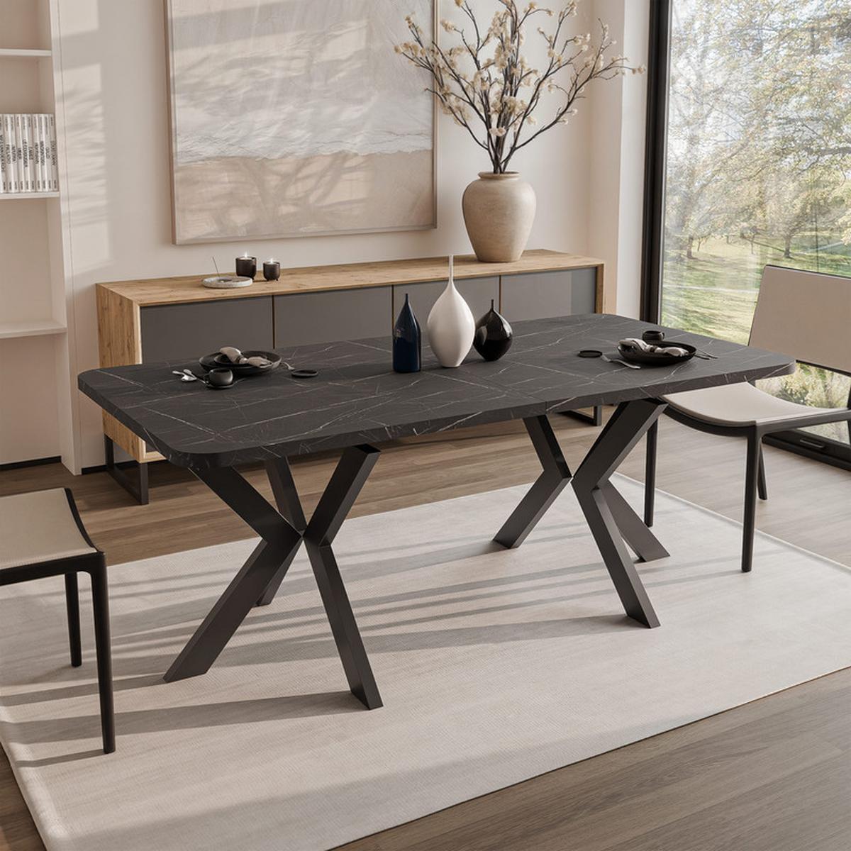 AUSZIEHTISCH DANTON 200/100/76 cm, Schwarz / Grigia Pietra (Steingrau) - Schwarz/Grau, Holzwerkstoff/Metall (100/200/76cm) - Idohome