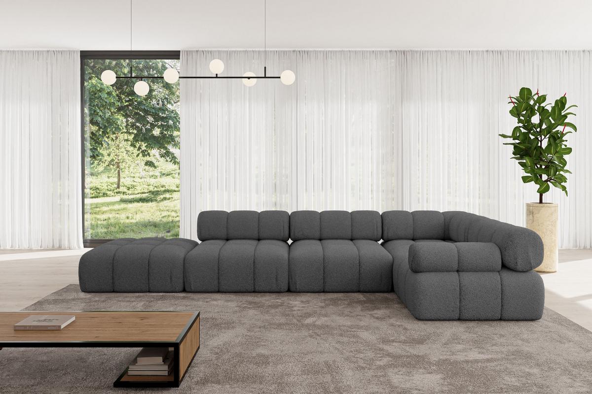 ECKSOFA modulares Sofa Felto-L2 - 380x190x70 cm Grau Bouclé - Grau, Holzwerkstoff/Textil (380/190cm) - ALTDECOR