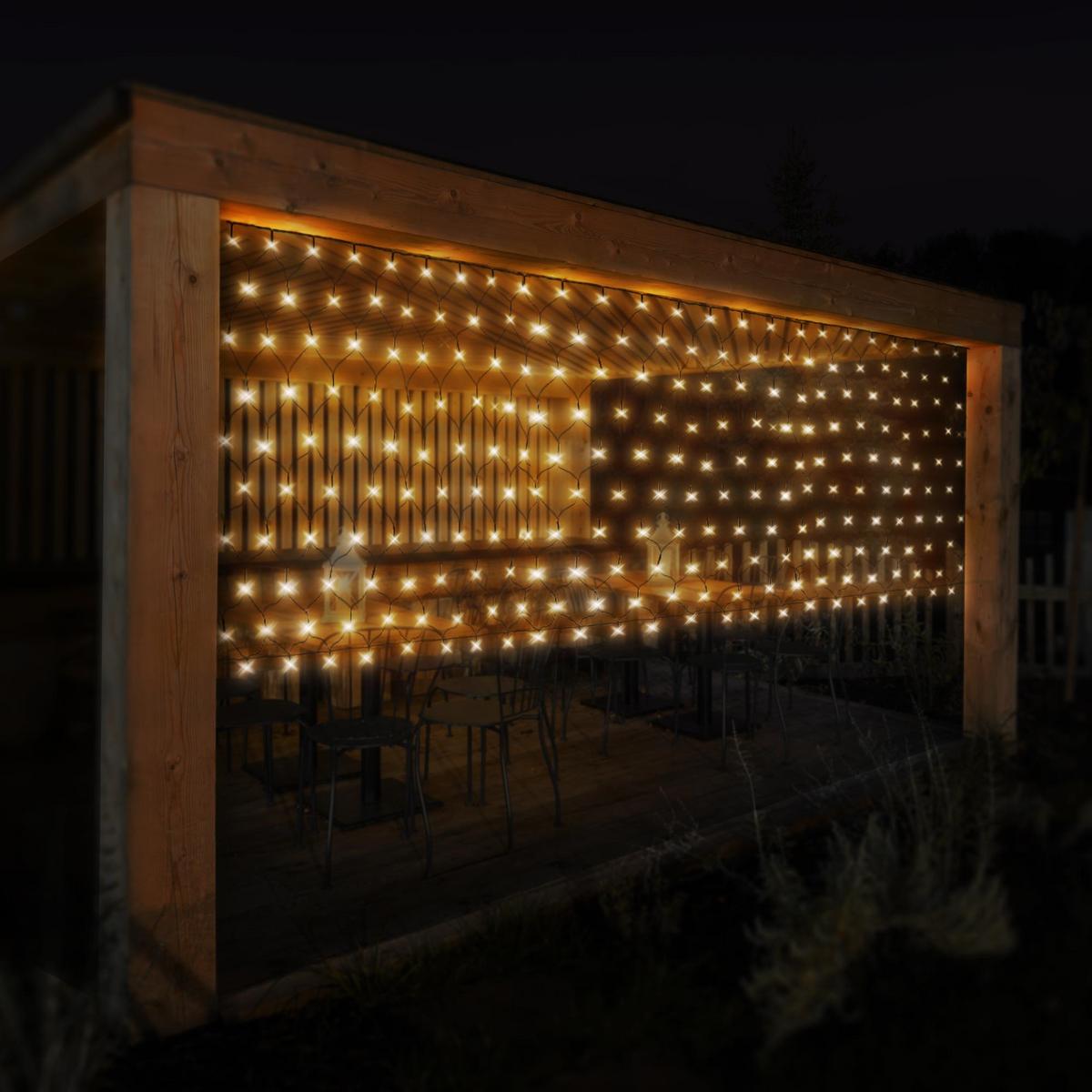 LED LICHTERNETZ 2x1 m 160LED Warmweiß Innen/Außen IP44 Wetterfest - Schwarz, Kunststoff (200cm) - ECD-Germany
