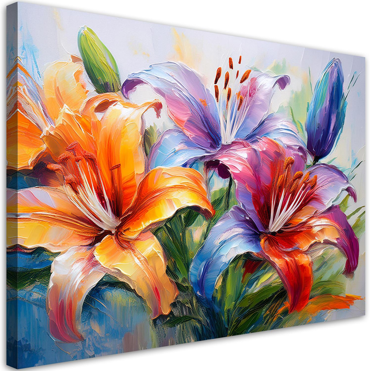 WANDBILD lilien gemalte farbige blumen - Multicolor, Textil (60/40cm) - Feeby