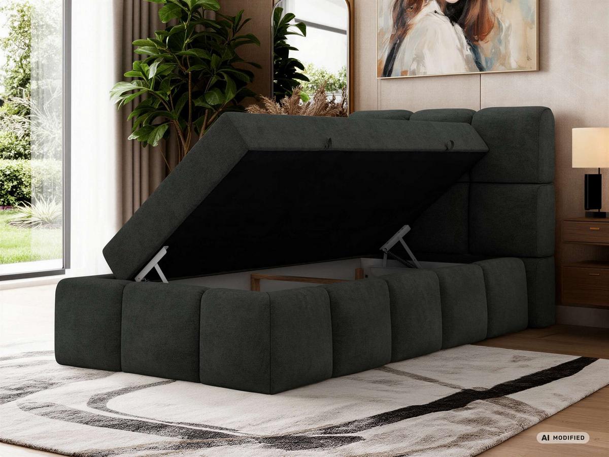 BOXBETT NIRA 90/200 - Dunkelgrau Stukture - Topper T25 - H3 - Dunkelgrau/Schwarz, Kunststoff/Textil (200/90cm) - MKS