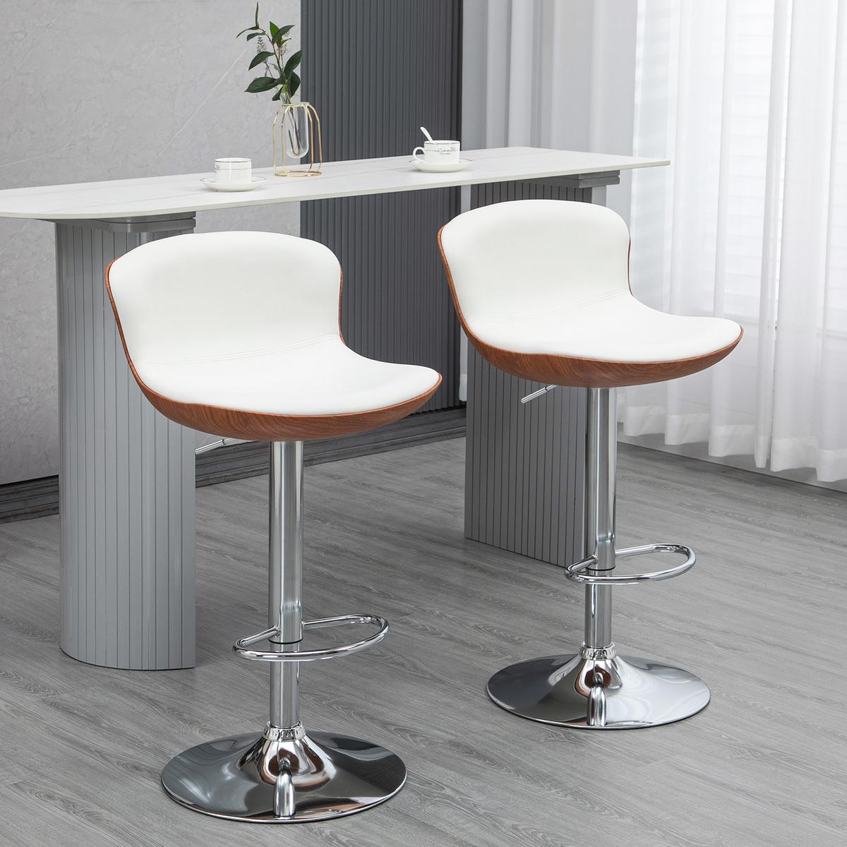 2ER-SET Barhocker, Bistrohocker mit Fußstütze, Drehbar Höhenverstellbar Barstuhl - Silberfarben/Creme, Metall (46/106/50cm) - HOMCOM