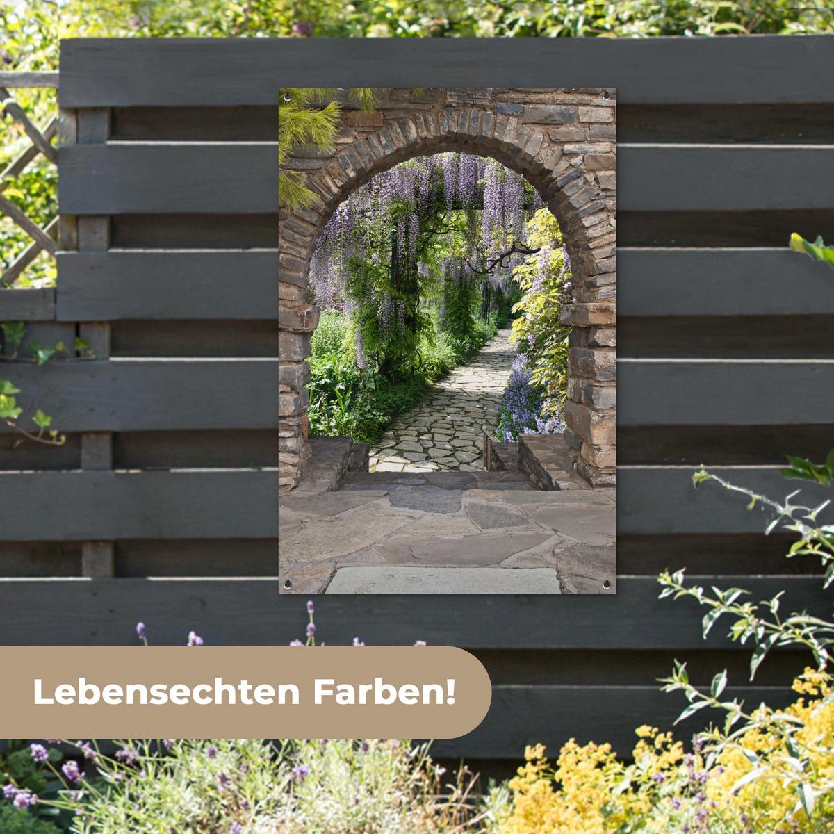GARTENPOSTER Wald - Aussicht - Steine - Weg Outdoor Bilder 80x120 cm - Graubraun, Kunststoff (80/120/0.2cm) - OnlyWow