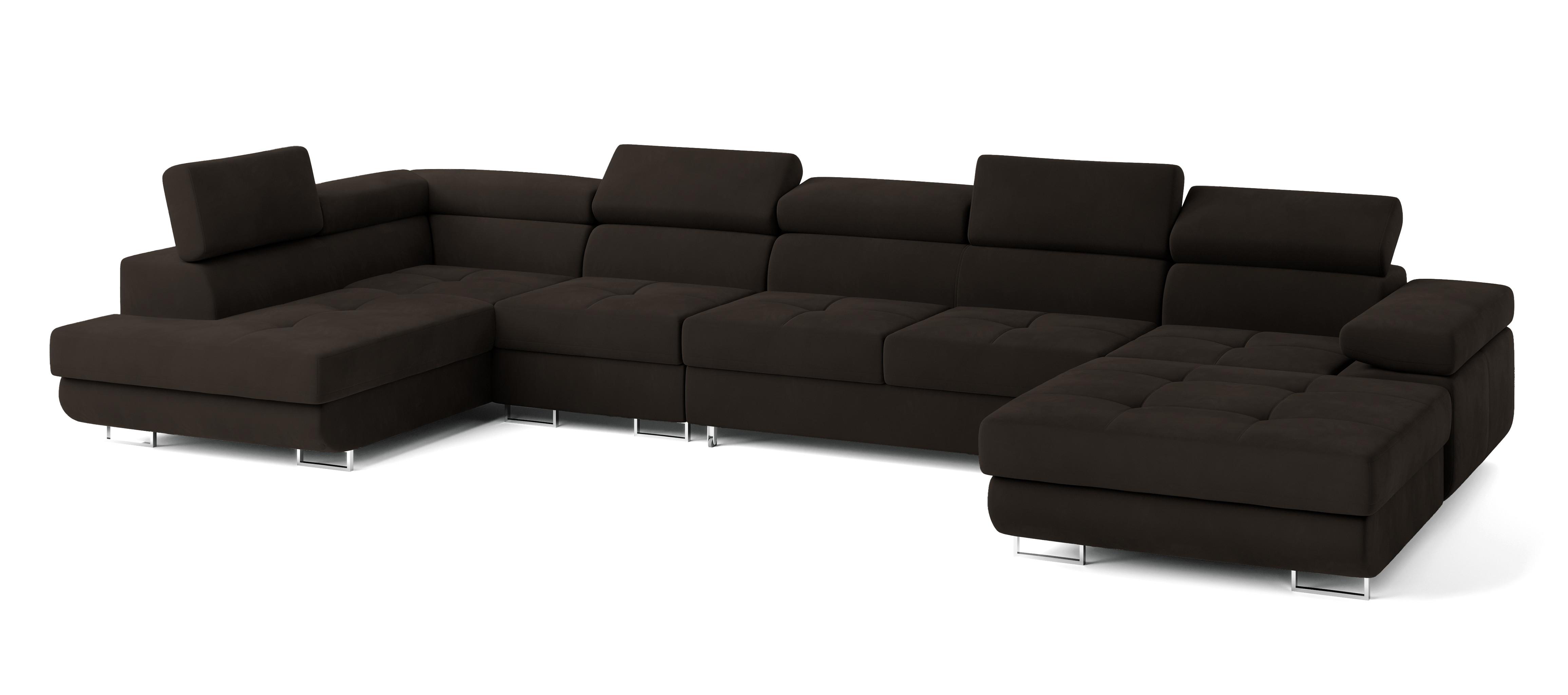 WOHNLANDSCHAFT VELORA L-S Braun Velours-Stoff mit Schlaffunktion - Braun, Holz (419/90/202cm) - MASSENO