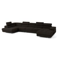 WOHNLANDSCHAFT VELORA L-S Braun Velours-Stoff mit Schlaffunktion - Braun, Holz (419/90/202cm) - MASSENO