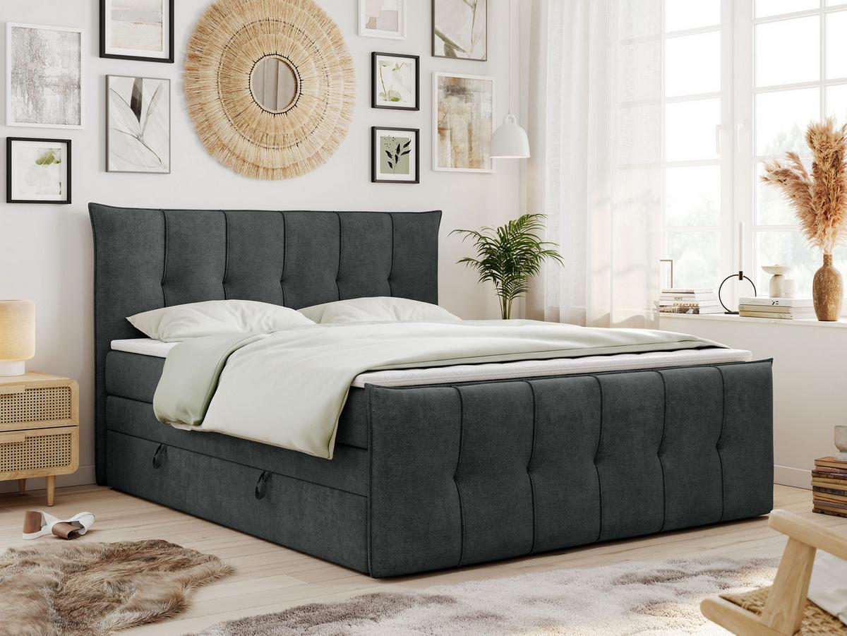 BOXSPRINGBETT PREMIUM 11 KING 120/200 Dunkelgrau Struktur - H4 - Dunkelgrau, Holz/Textil (120/200cm) - MKS