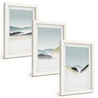 BILDER SET 3er Set - 20x30 cm Weißer Rahmen - Minimalistische Pastellberge - Weiß, Kunststoff (20/30cm) - TULUP