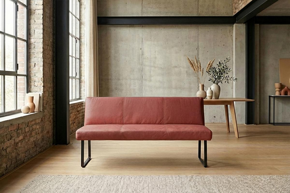 ESSZIMMERBANK ELEEN Rot Leder - Rot, Leder (223/85/69cm) - KAWOLA