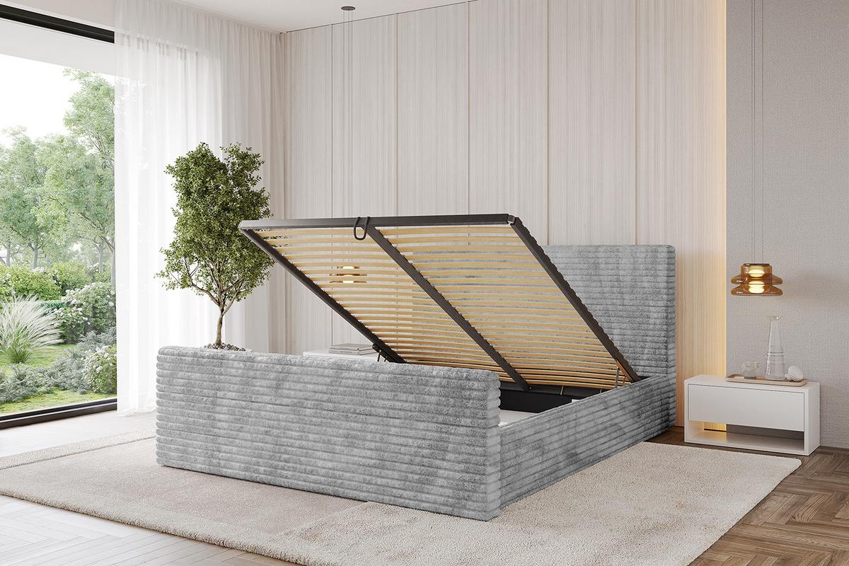 POLSTERBETT mit Bettkasten, Fußteil und Lattenrost, Boxbett mit Matratze H3/H4 - ALOVA-Z 120x200 Hellgrau - Hellgrau, Holzwerkstoff/Textil (120/200cm) - ALTDECOR