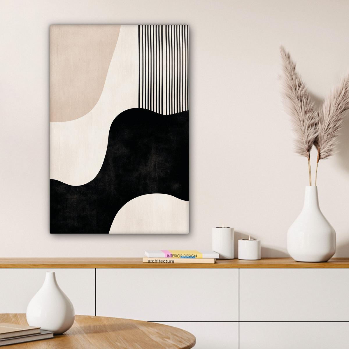 LEINWANDBILD Abstrakt - Japandi - Beige - Modern Wanddeko 40x60 cm - Schwarz, Textil (40/60cm) - MuchoWow