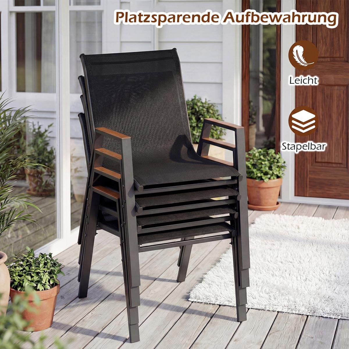 GARTENSTÜHLE stapelbar schwarz (2er-Set) - Schwarz, Metall (66/88/56cm) - COSTWAY