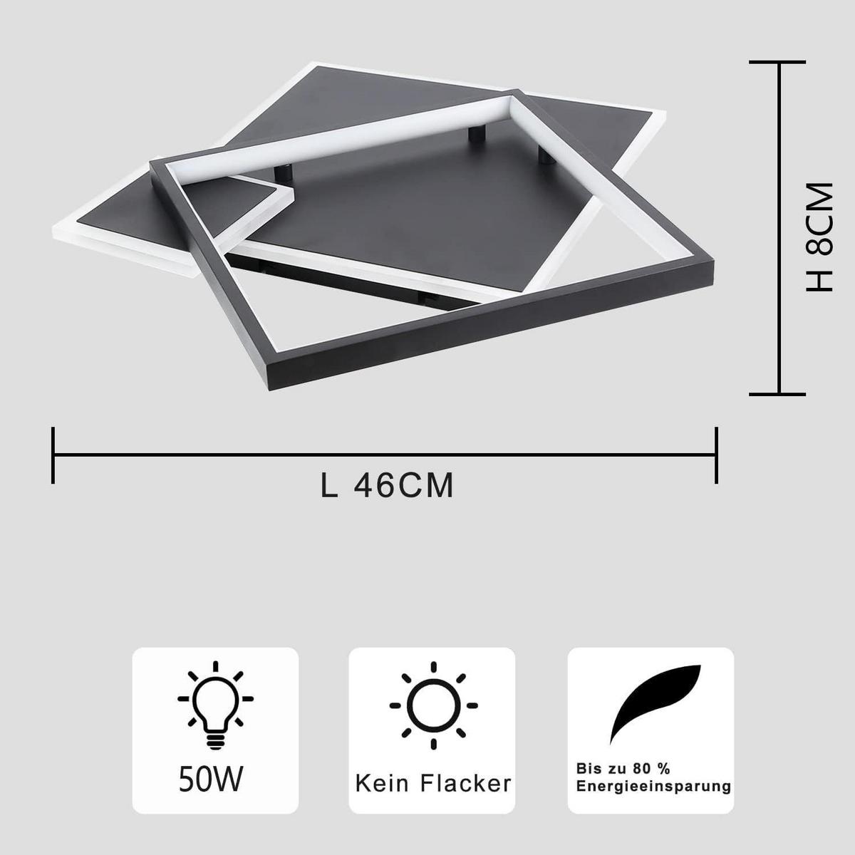 LED-DECKENLEUCHTE Maximilian 46/45/8 cm - Schwarz, Metall (46/45/8cm) - Nettlife