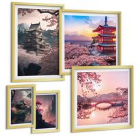 BILDER SET 5er Set - 50x50 cm & 20x30 cm & 40x60 cm Goldrahmen - Fantasielandschaften Japans - Goldfarben, Kunststoff (40/60cm) - TULUP