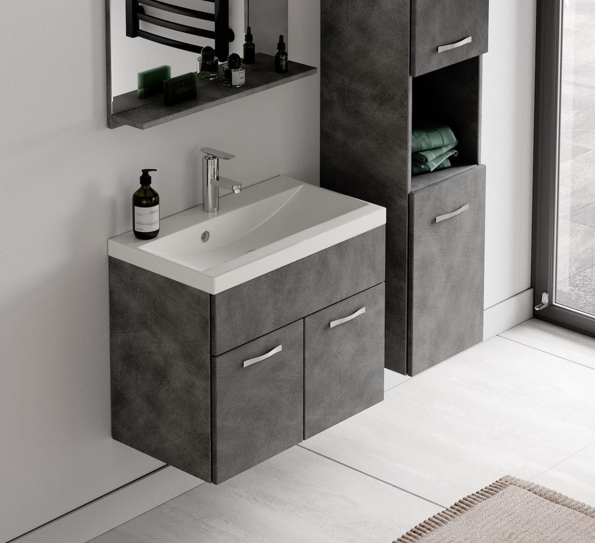 BADMÖBEL-SET Montreal 2 Teile Dunkel Grau - 60 x 35 x 51 cm - Grau, Holz (60/51/35cm) - Badplaats