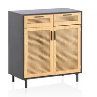 SIDEBOARD – Schwarz, 80x86,5x40 cm, mit Wiener Geflecht, 2 Türen, Schubladen, hoch - Schwarz, Holzwerkstoff/Metall (80/87/40cm) - KADIMA DESIGN