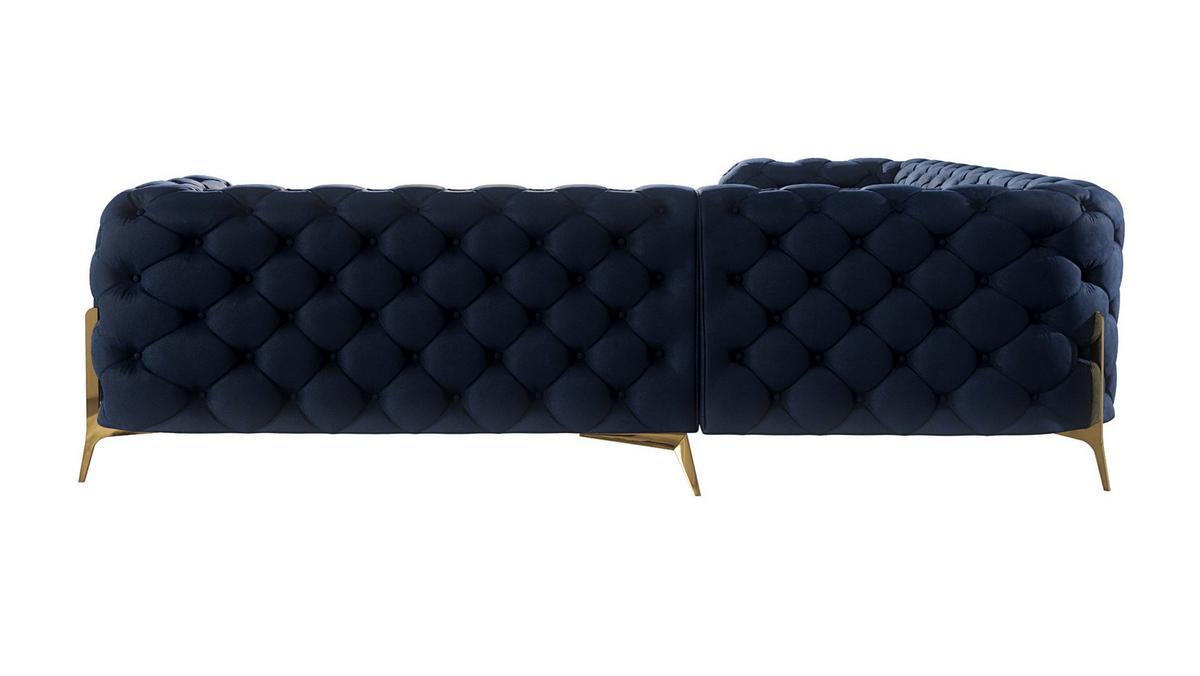 ECKSOFA Chesterfield Lexi Marineblau Samt - Goldfarben/Dunkelblau, Holz/Textil (264/264cm) - S-Style Möbel