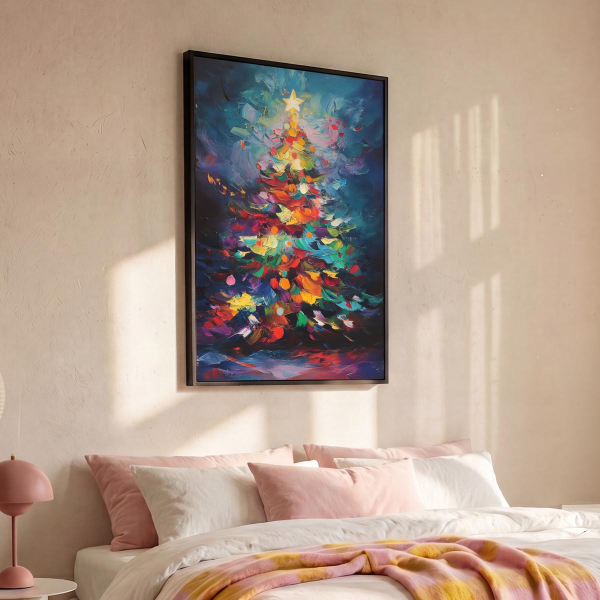 LEINWAND Bilder mit Rahmen - Weihnachtsbaum - Weihnachten - Abstrakt - Farbenfroh - 90x140 - Multicolor, Textil (90/140cm) - MuchoWow