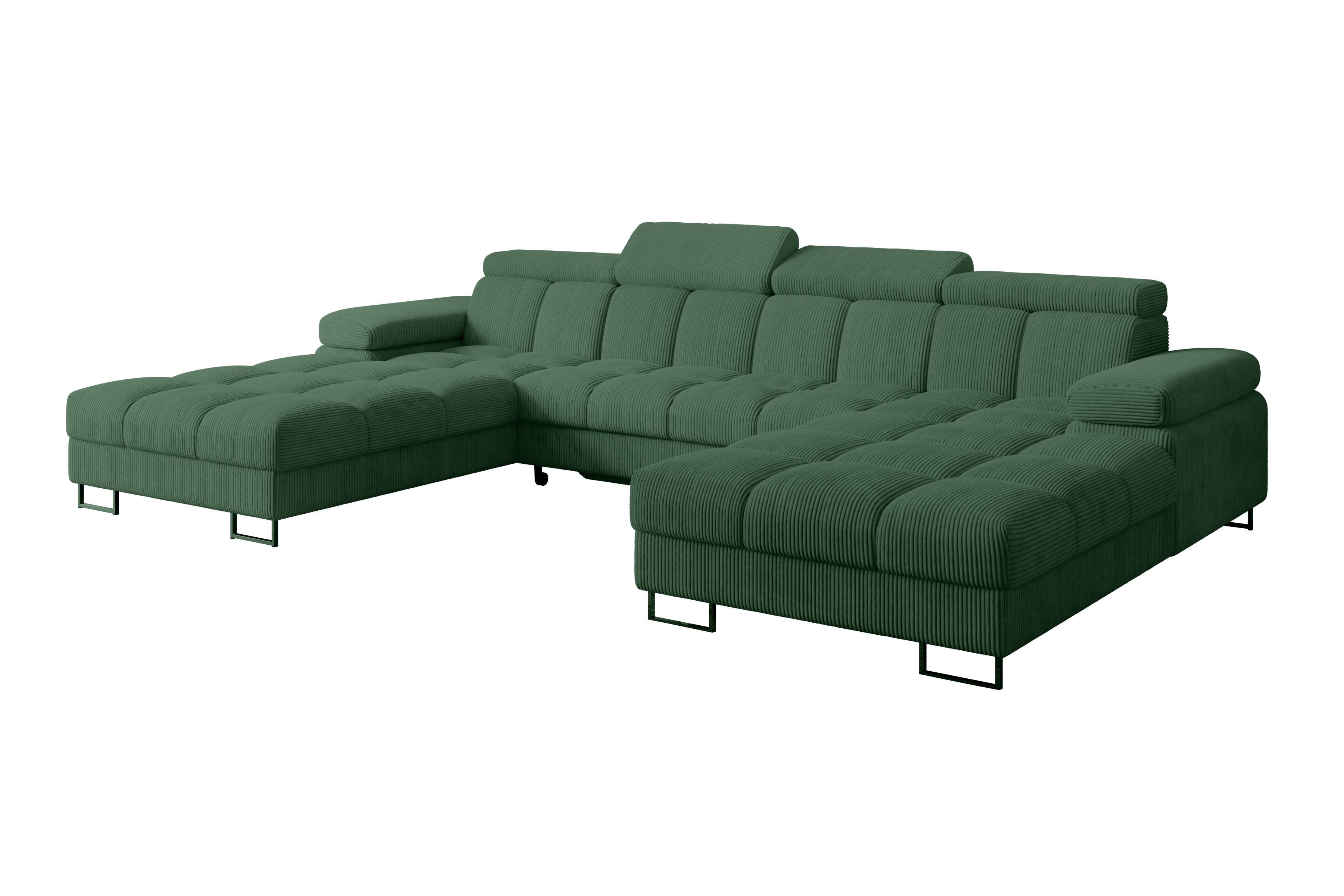 WOHNLANDSCHAFT mit Schlaffunktion und Bettkasten COMA U2 345x203x79 Grün Cord - Waldgrün, Holzwerkstoff/Textil (345/79/203cm) - ALTDECOR
