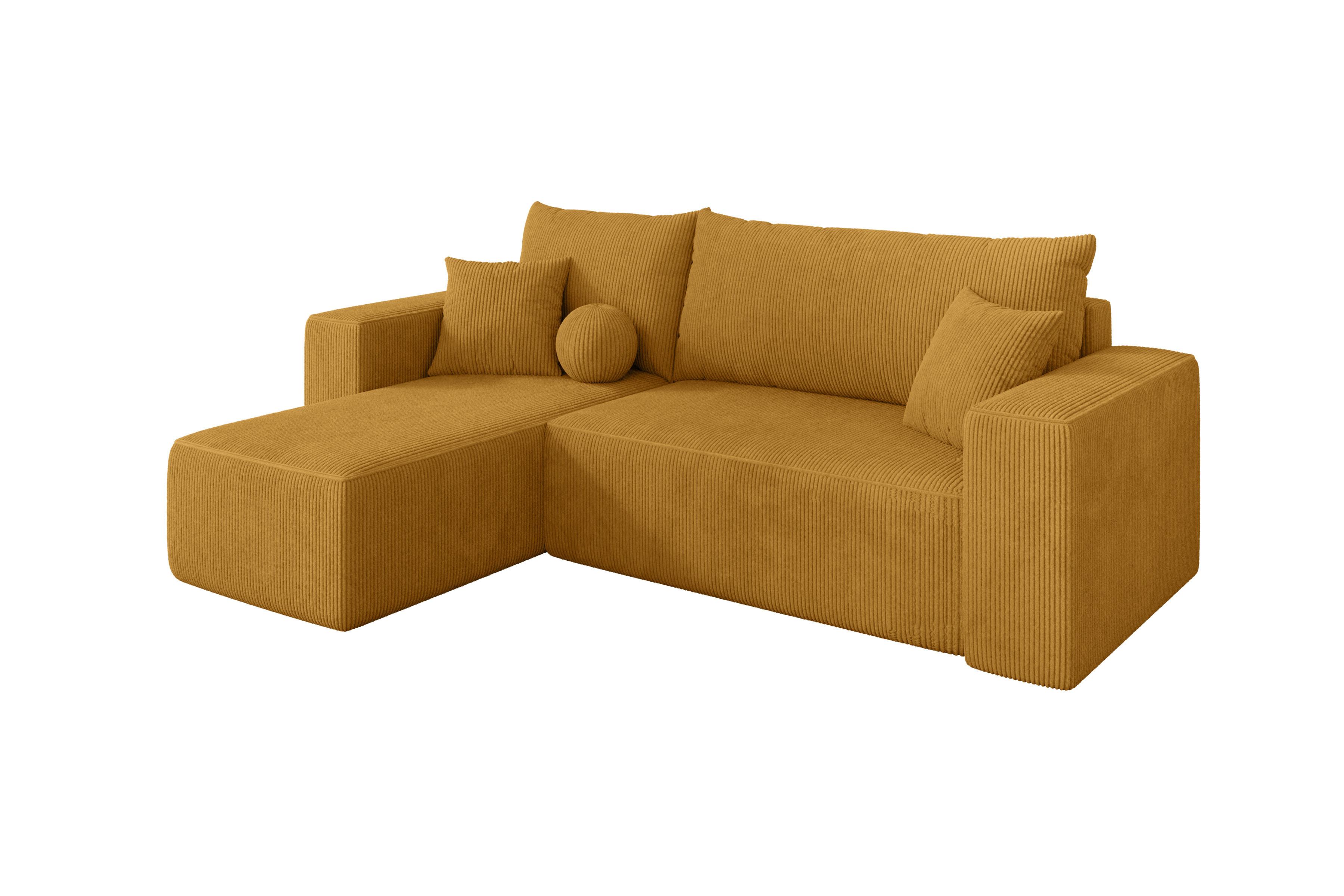ECKSOFA mit Schlaffunktion Ottomane Links SENO-L 249x139x85 Senfgelb Cord - Dunkelgelb/Schwarz, Holzwerkstoff/Kunststoff (249/139cm) - ALTDECOR