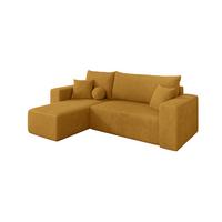 ECKSOFA mit Schlaffunktion Ottomane Links SENO-L 249x139x85 Senfgelb Cord - Dunkelgelb/Schwarz, Holzwerkstoff/Kunststoff (249/139cm) - ALTDECOR