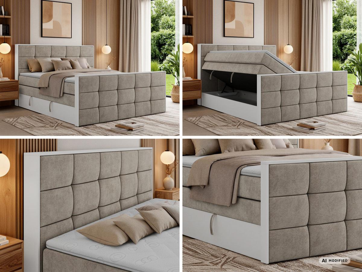 BOXSPRINGBETT ALVIT KING DUO 180/200 - Greige Stukture - Topper Visco - H4 - Greige/Schwarz, Kunststoff/Textil (180/200cm) - MKS