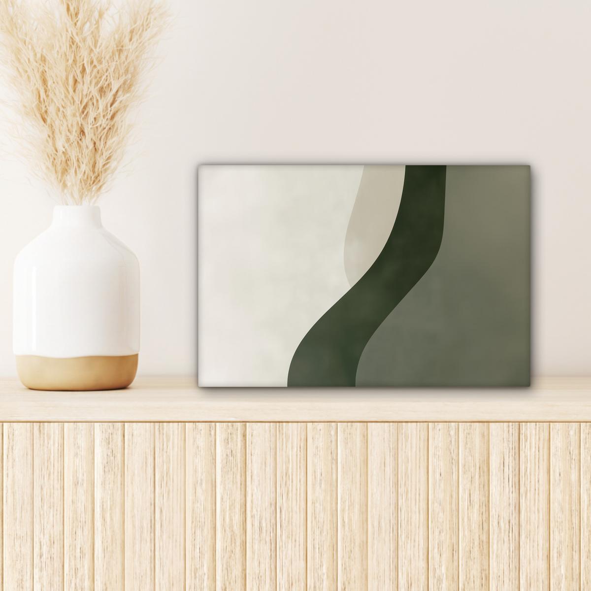 LEINWANDBILD Japandi - Grün - Abstrakt - Modern Deko Schlafzimmer 30x20 cm - Salbeigrün, Textil (30/20cm) - MuchoWow
