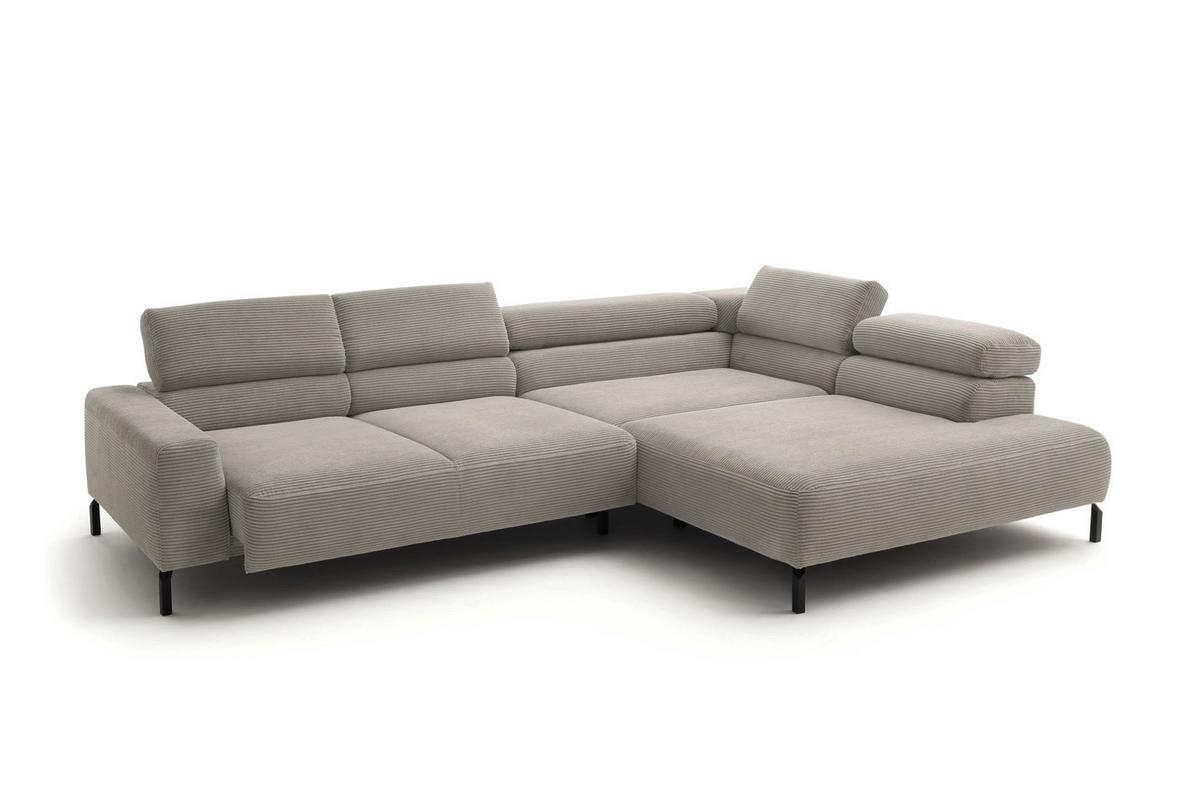 ECKSOFA MIT MOTORISCHEM SITZVORZUG DELIA Steingrau Cord Relaxfunktion - Greige/Schwarz, Textil/Metall (312/219cm) - KAWOLA