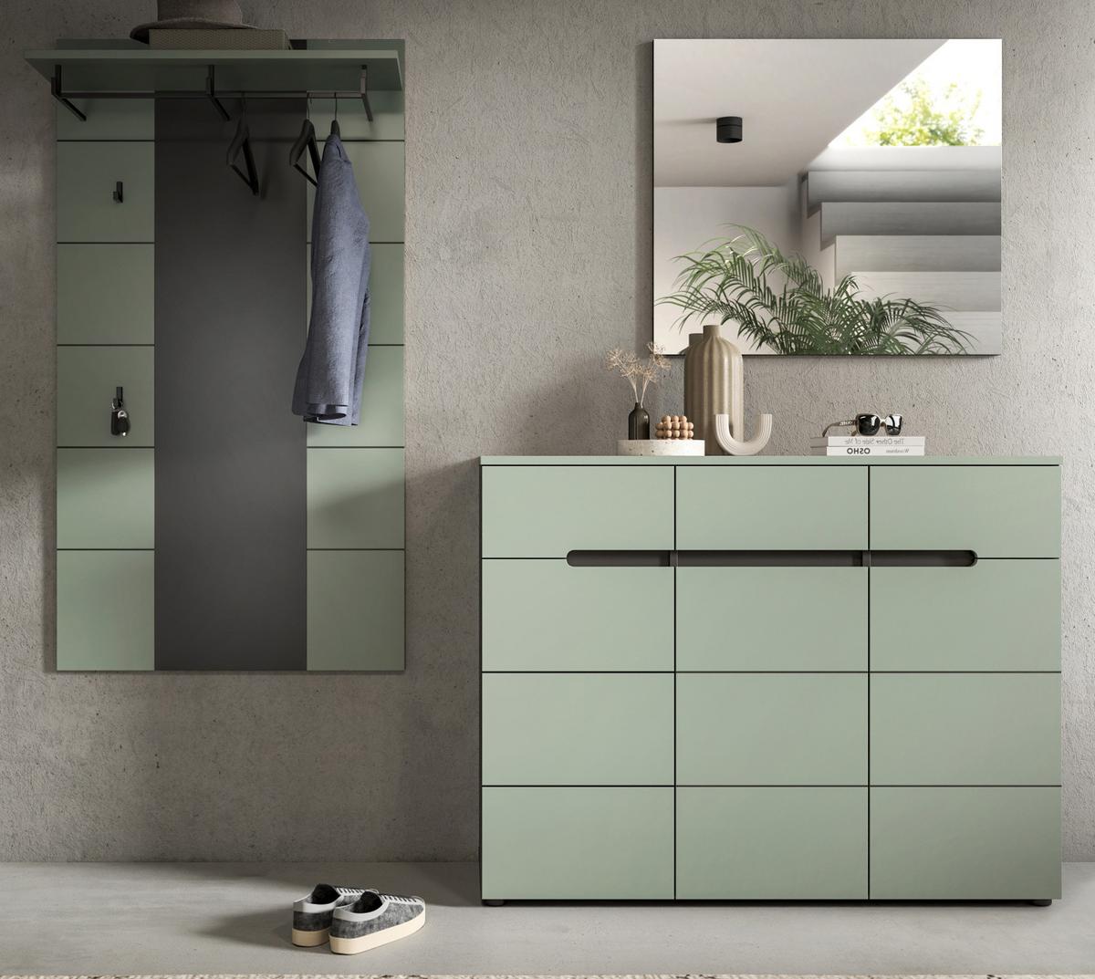 GARDEROBEN-SET 3-teilig Salbei grün, grau 215 cm, Komplettset mit Soft-Close-Funktion - Salbeigrün/Schwarz, Holzwerkstoff/Kunststoff (215/190/37cm) - Inn.Furn