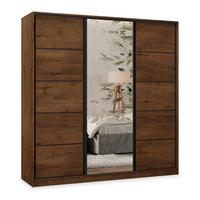 SCHWEBETÜRENSCHRANK PINA 180/205/58 cm 3-türig mit Spiegel und Schubladen Eiche Lefkas - Eichefarben/Schwarz, Holzwerkstoff (180/205/58cm) - MASSENO