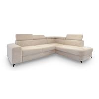 ECKSOFA ALVORO R-S Creme Boucle-Stoff mit Schlaffunktion - Creme, Holz (253/190cm) - MASSENO